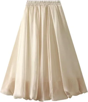 Long Skirt Women's Bright Silk Pearlescent Design Sense Umbrella Skirt Twill on Midi Skirt Women's Skirts