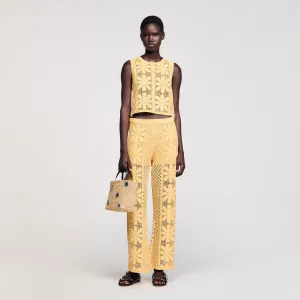 Loupie Crochet Straight-Leg Trousers Yellow