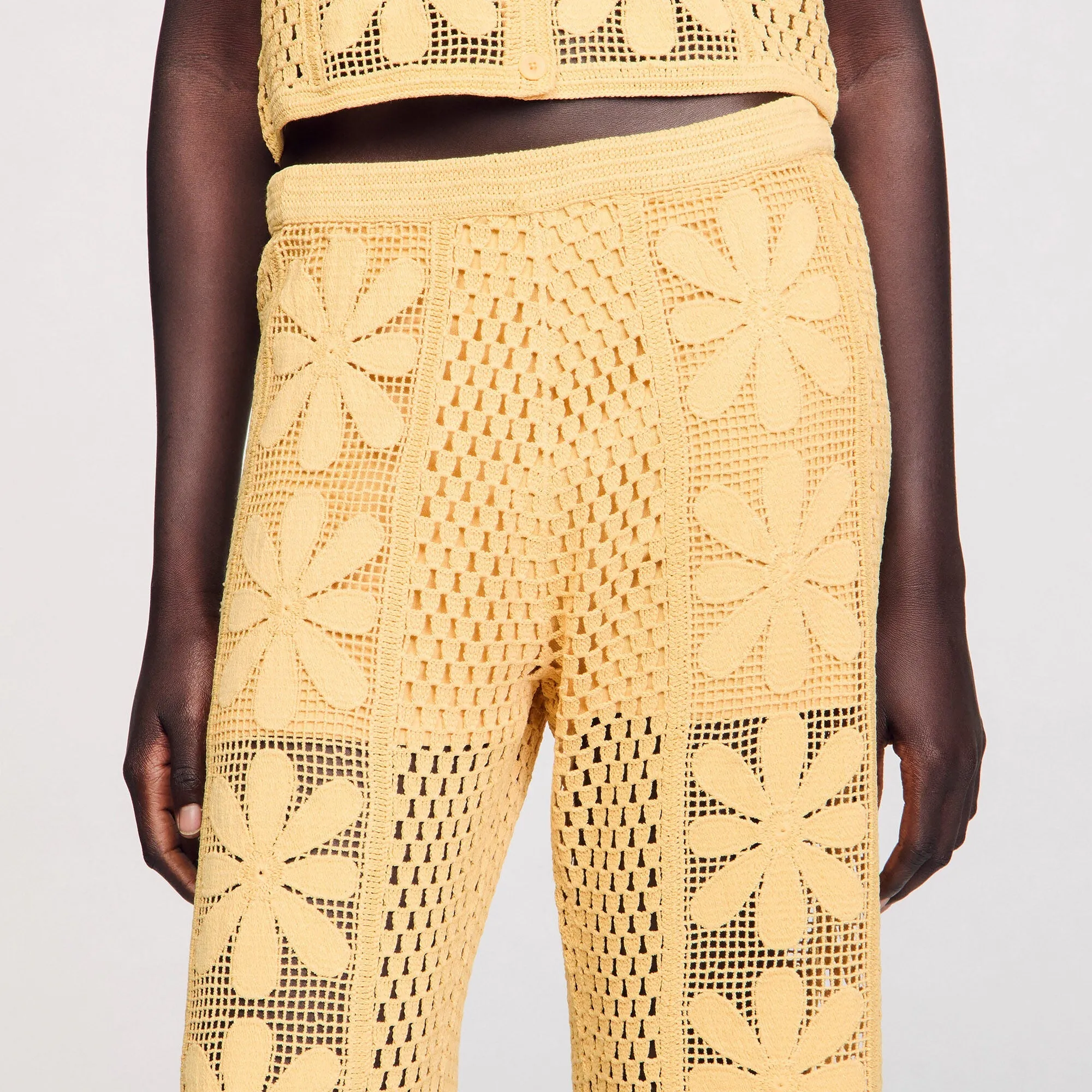Loupie Crochet Straight-Leg Trousers Yellow