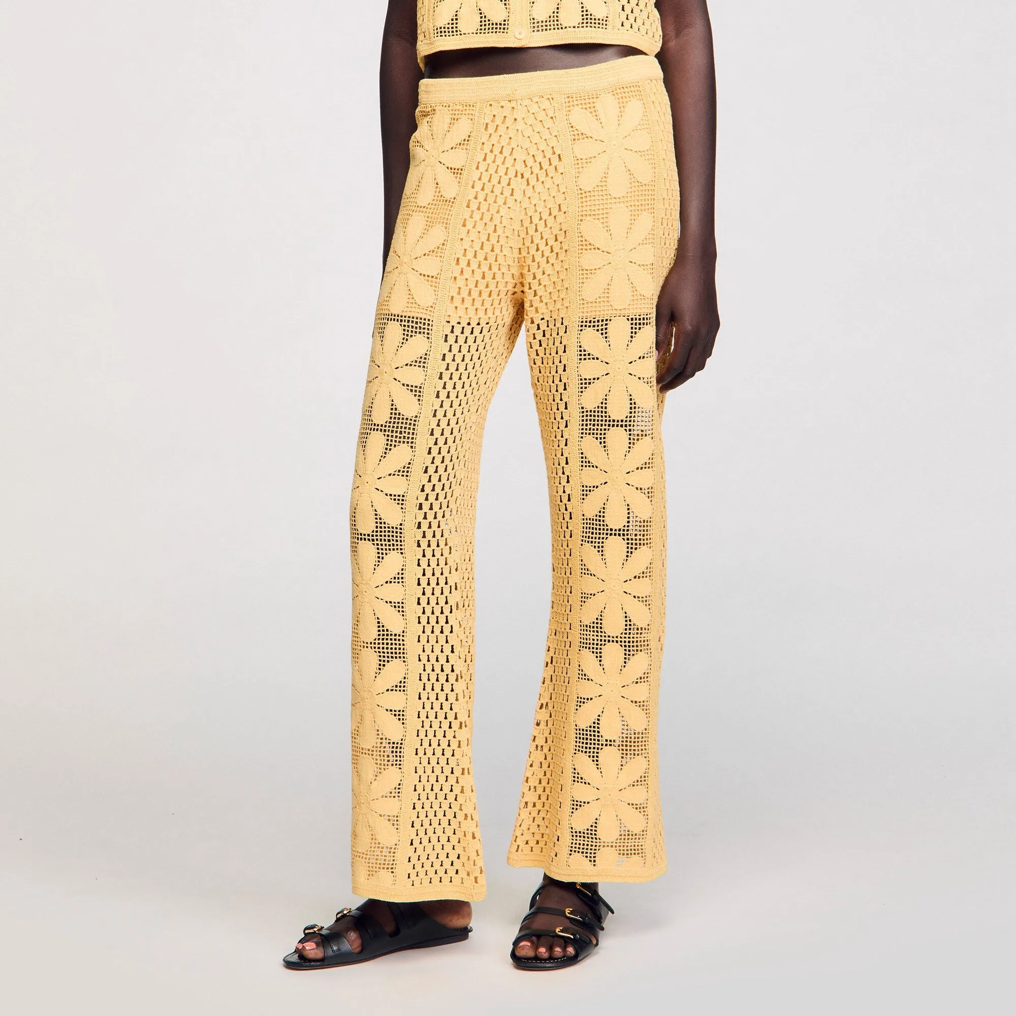Loupie Crochet Straight-Leg Trousers Yellow