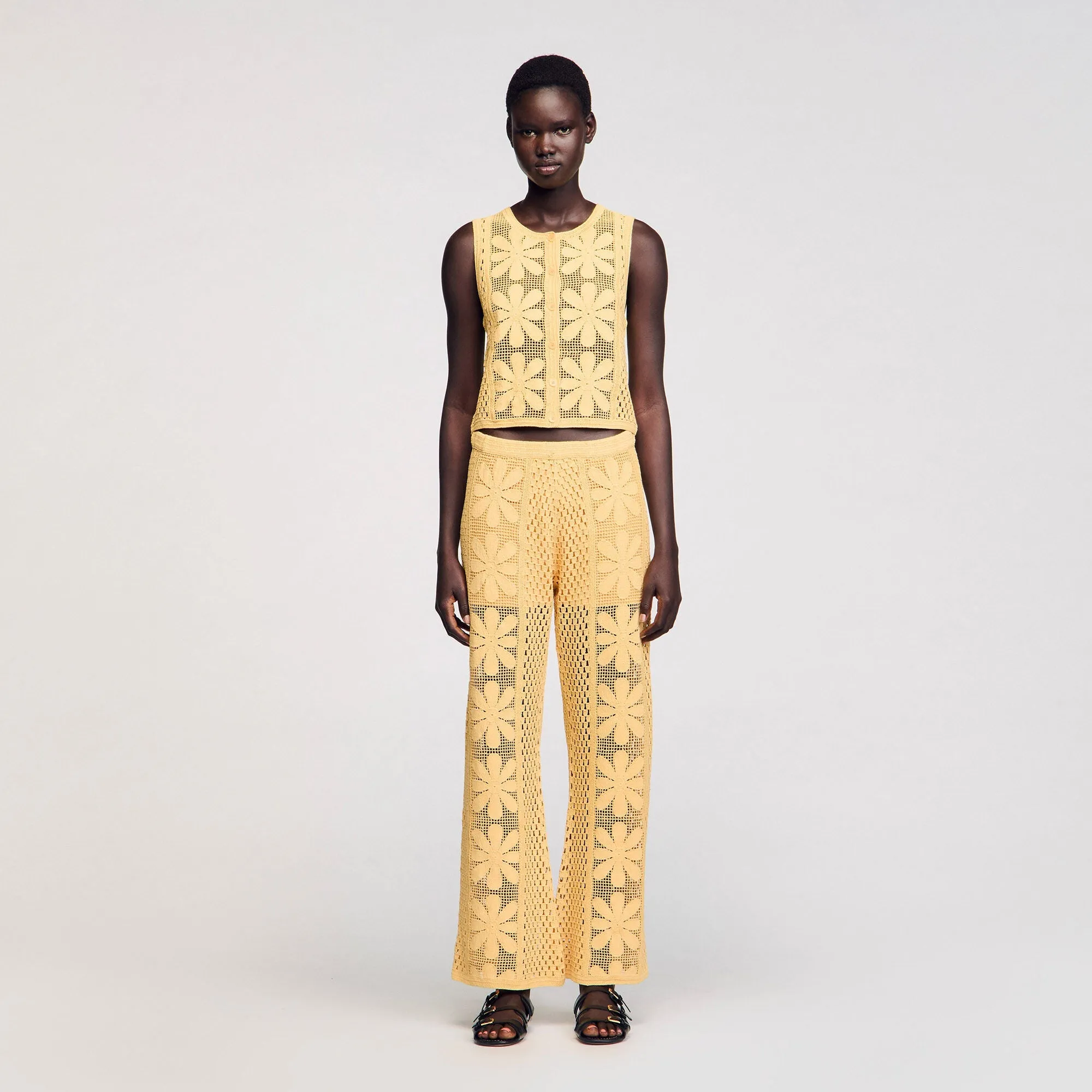 Loupie Crochet Straight-Leg Trousers Yellow