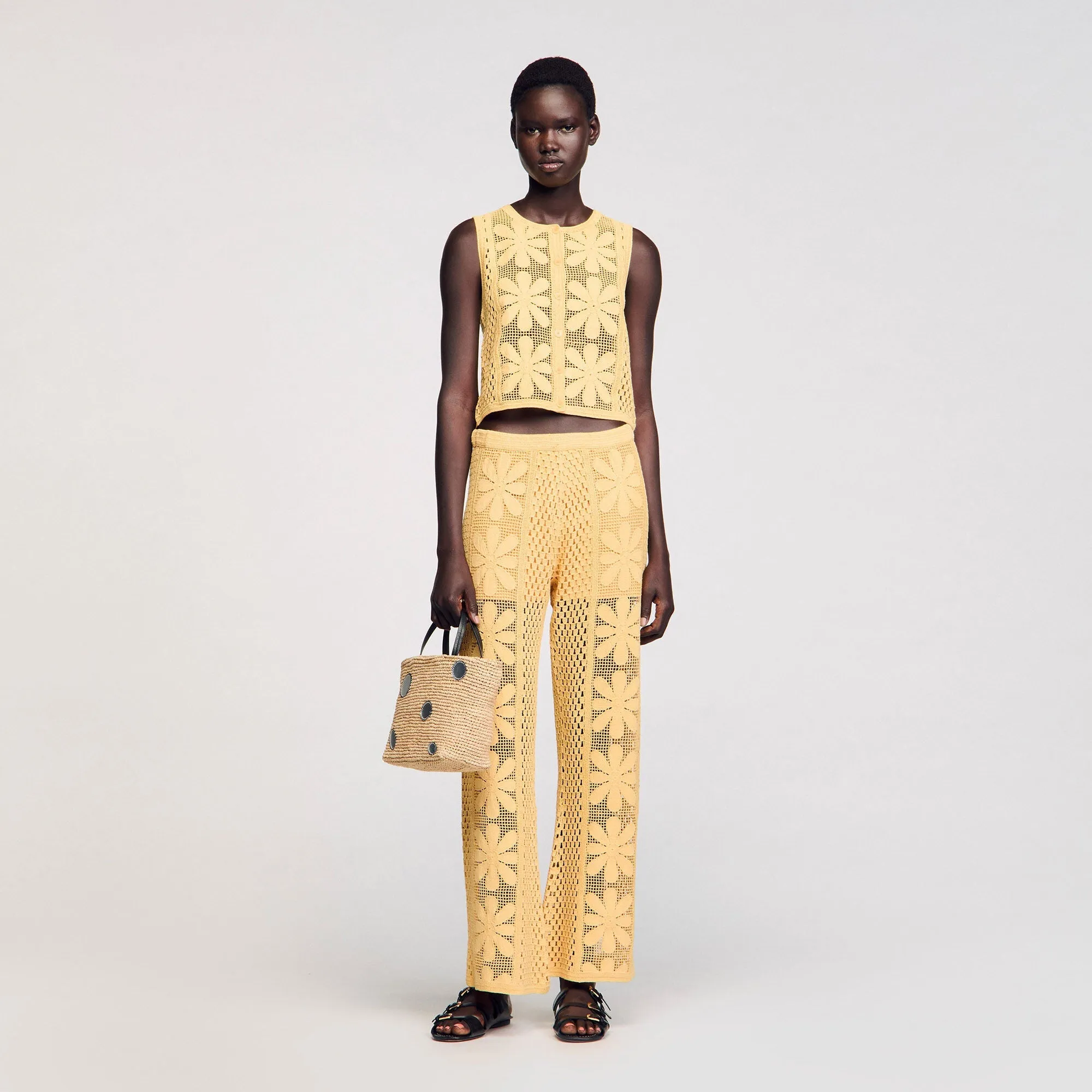 Loupie Crochet Straight-Leg Trousers Yellow
