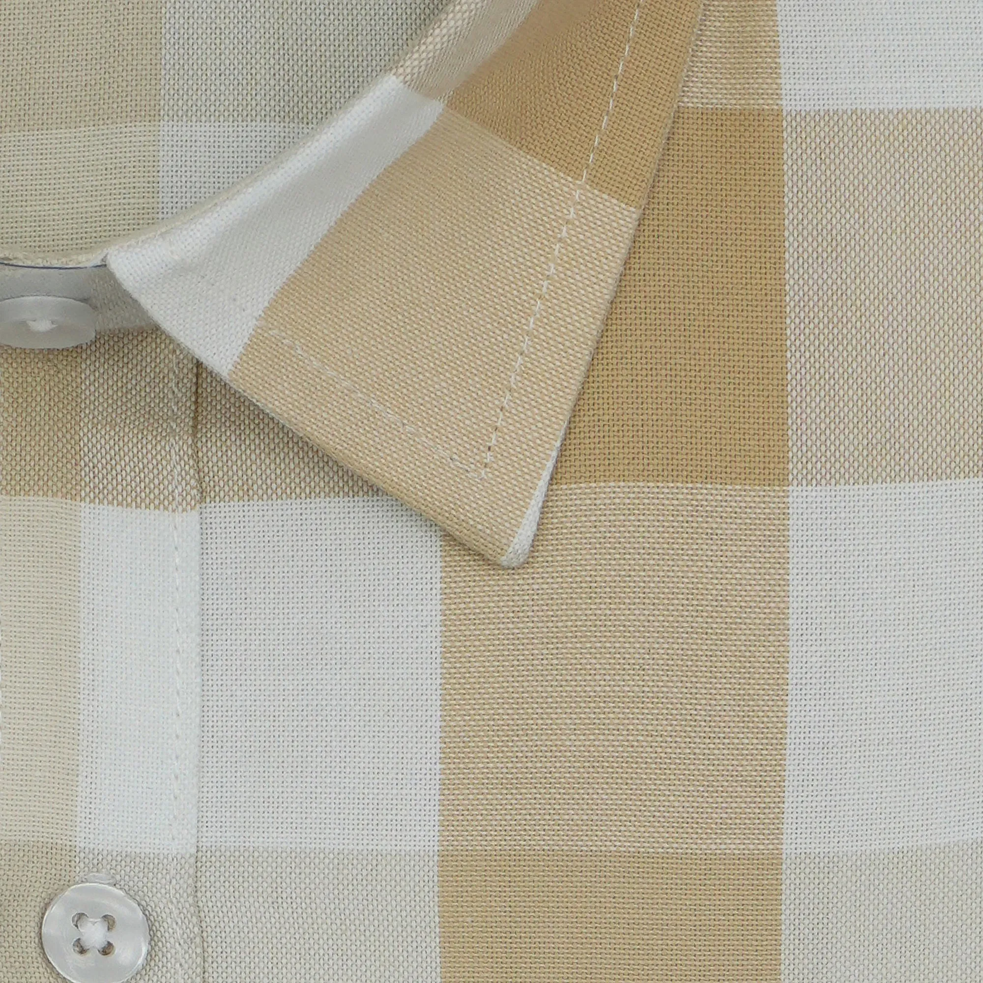 Men's 100% Cotton Checkered Half Sleeves Shirt (Light Brown)