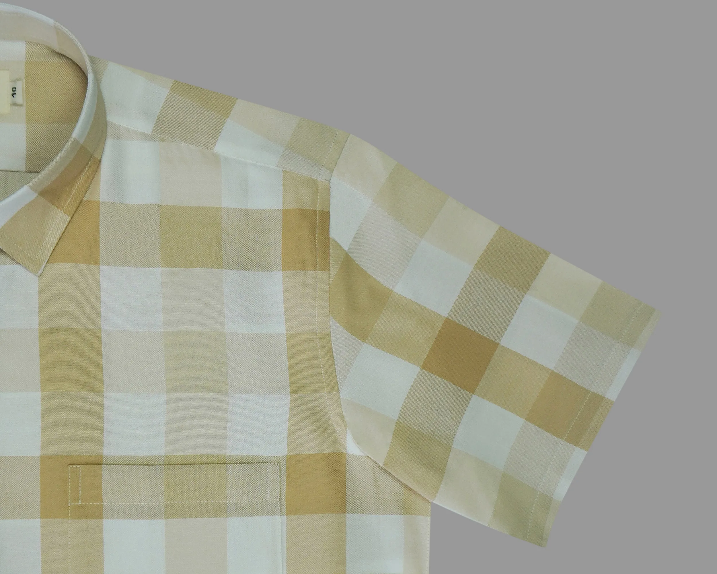 Men's 100% Cotton Checkered Half Sleeves Shirt (Light Brown)