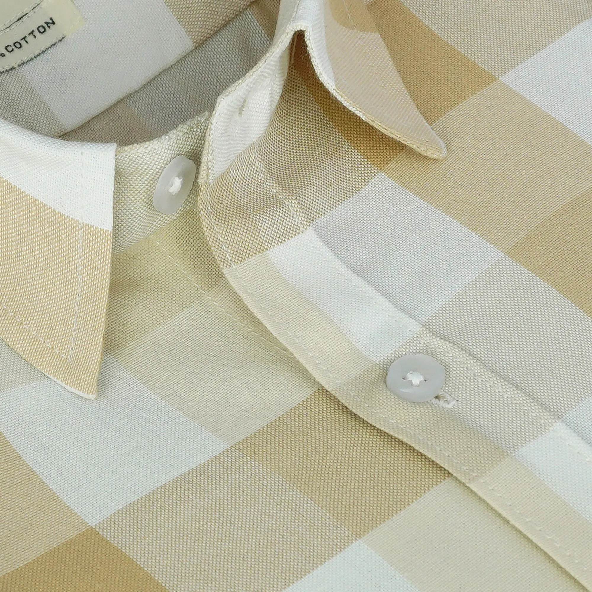 Men's 100% Cotton Checkered Half Sleeves Shirt (Light Brown)
