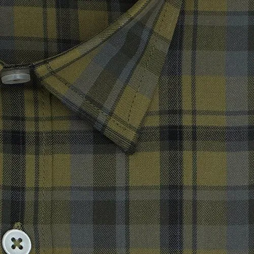 Men's 100% Cotton Plaid Checkered Full Sleeves Shirt (Brown)