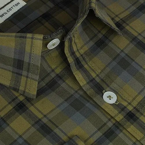 Men's 100% Cotton Plaid Checkered Full Sleeves Shirt (Brown)