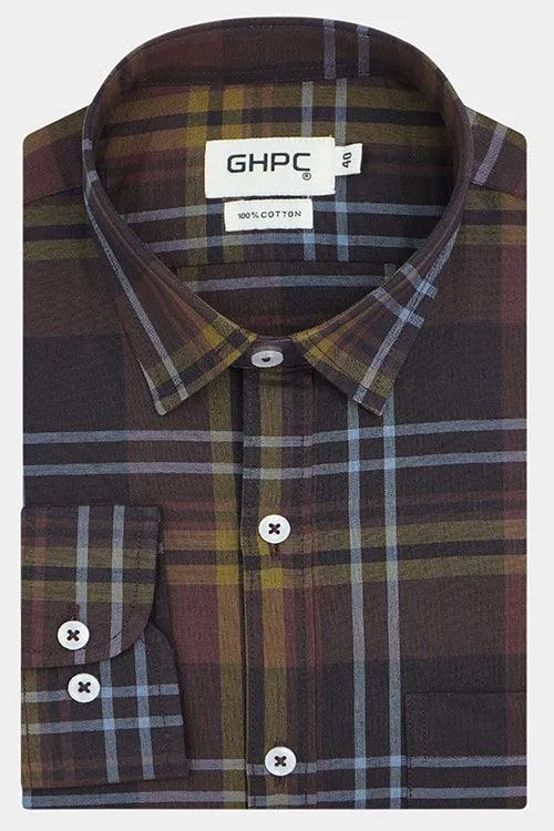 Men's 100% Cotton Plaid Checkered Full Sleeves Shirt (Multicolor)