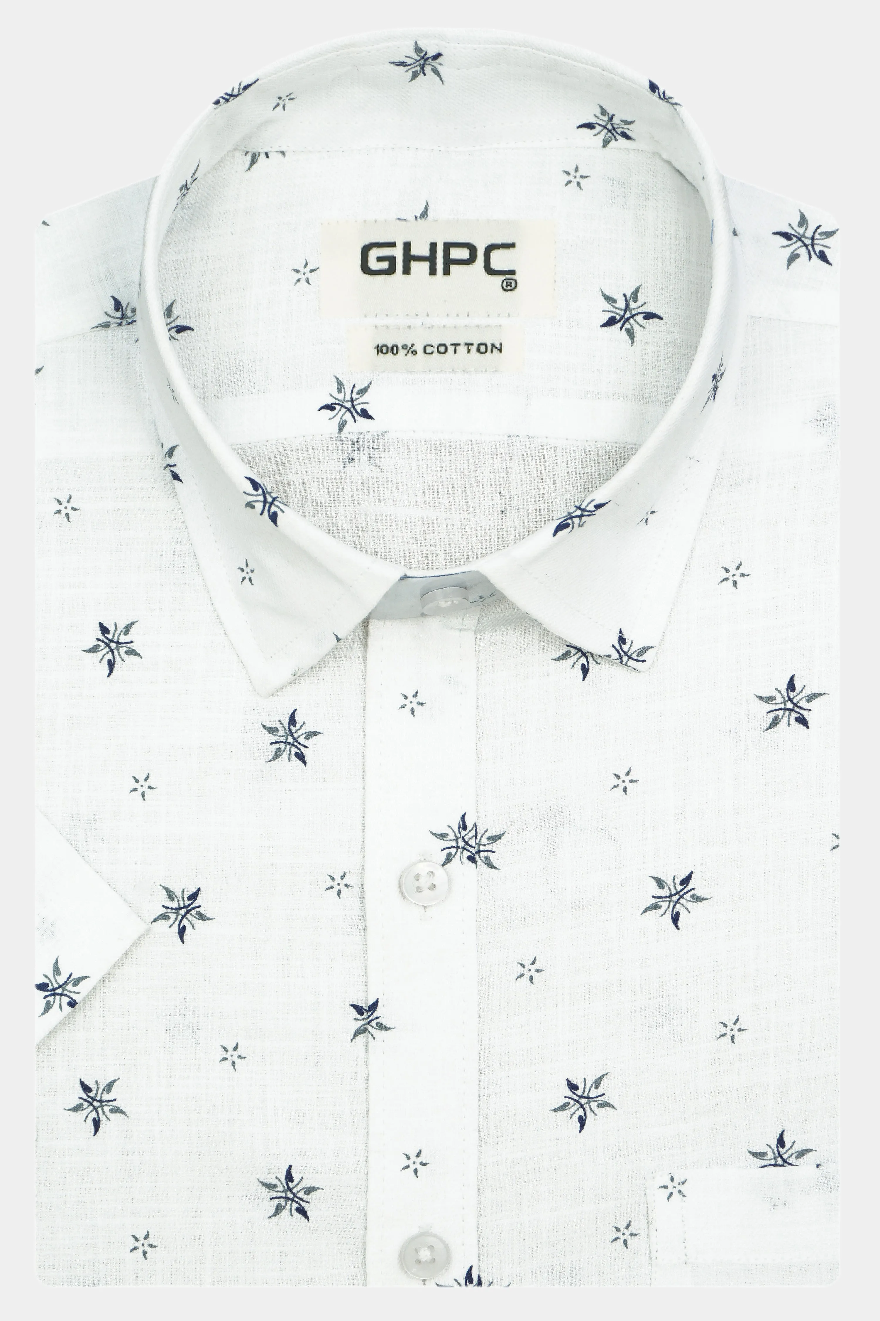 Men's 100% Cotton Printed Half Sleeves Shirt (Blue)