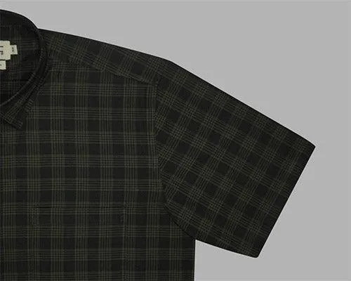 Men's 100% Cotton Windowpane Checkered Half Sleeves Shirt (Brown)