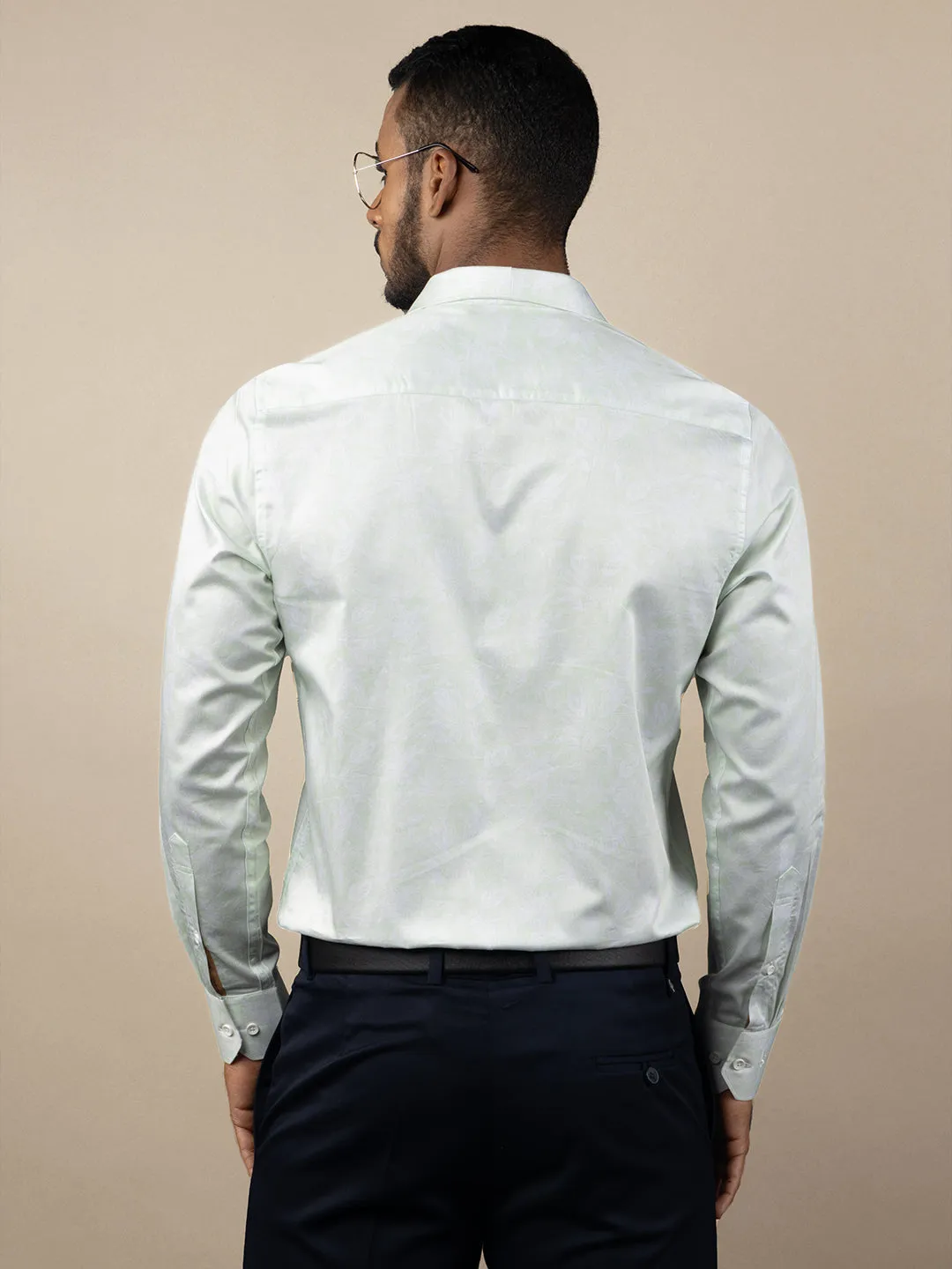 Men's Regular Fit Abstract Green Formal Shirt