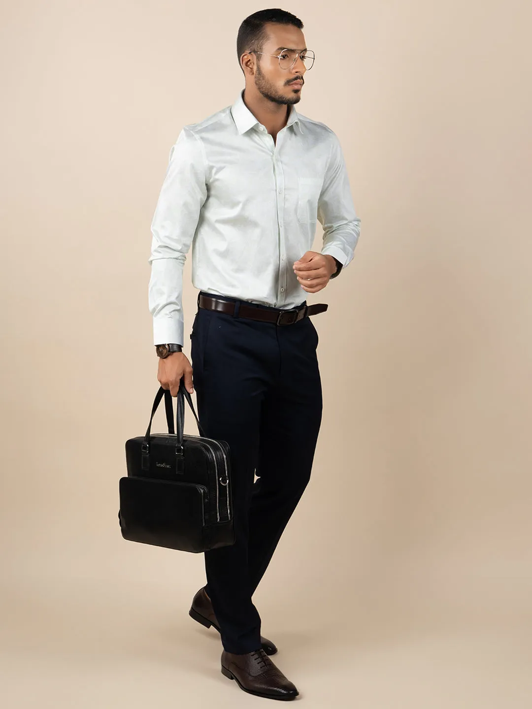 Men's Regular Fit Abstract Green Formal Shirt