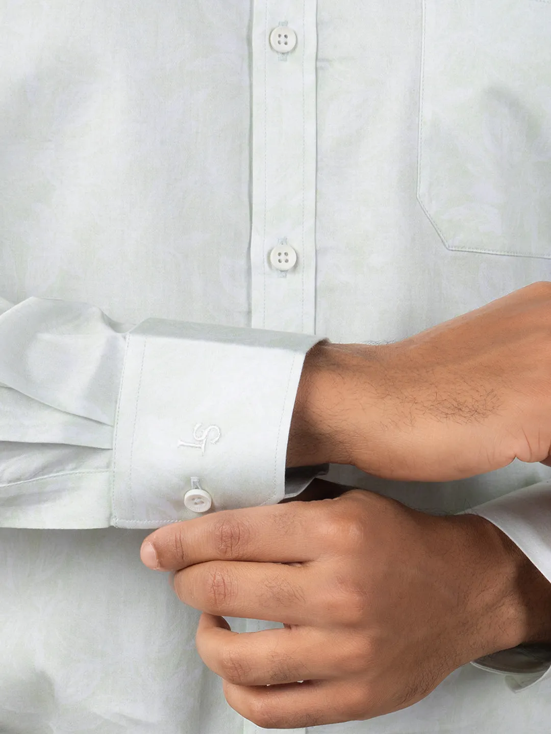 Men's Regular Fit Abstract Green Formal Shirt