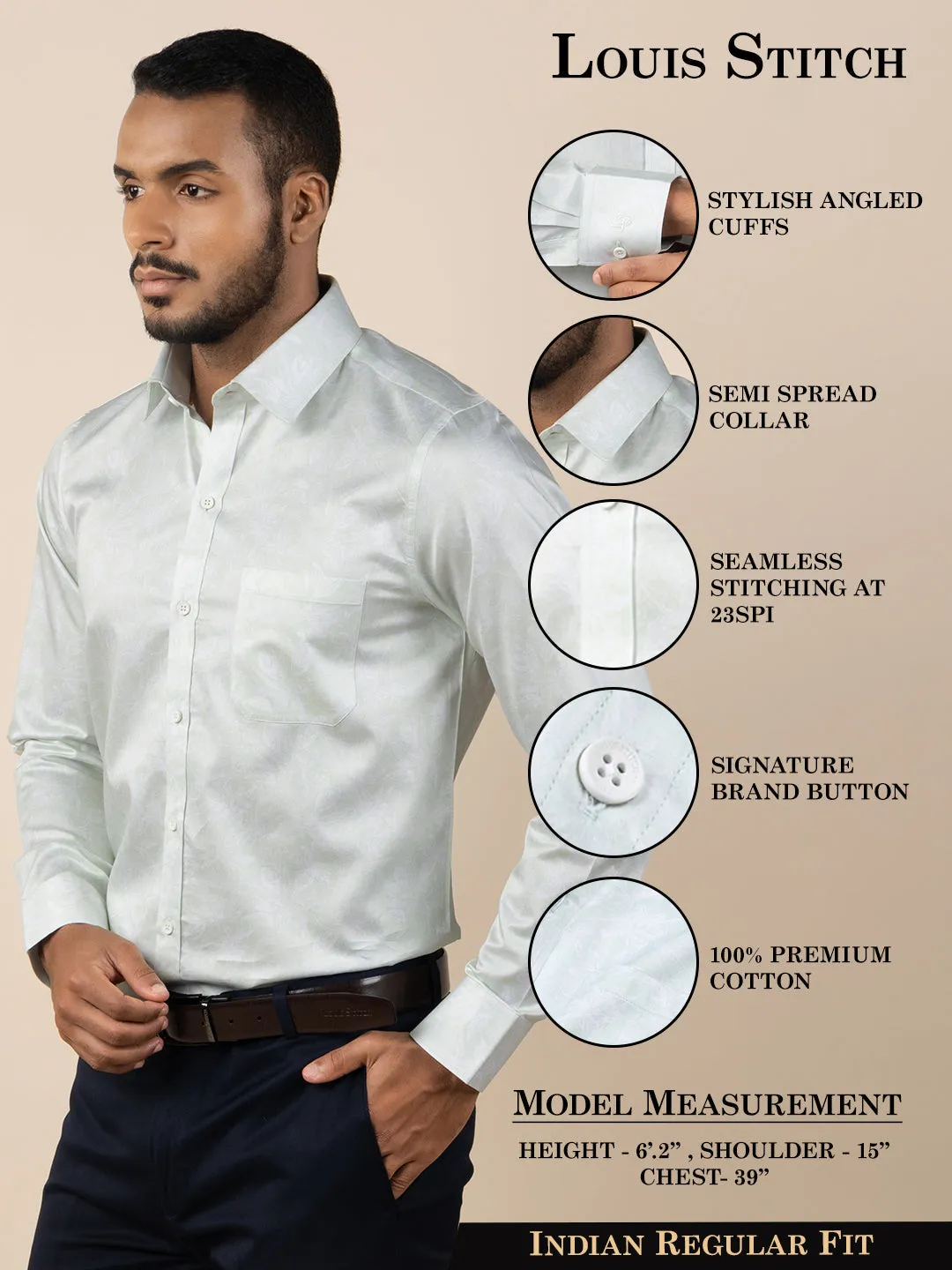 Men's Regular Fit Abstract Green Formal Shirt