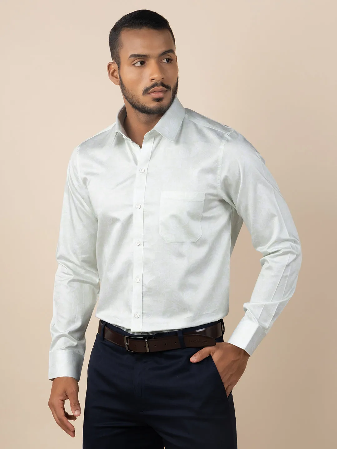 Men's Regular Fit Abstract Green Formal Shirt