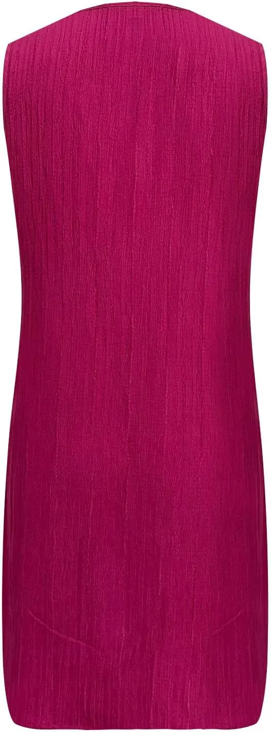Mini Dress for Women 2025 Summer Notch V Neck Sleeveless Knee Length Dresses Casual Loose Fit A-Line Beach Sundress