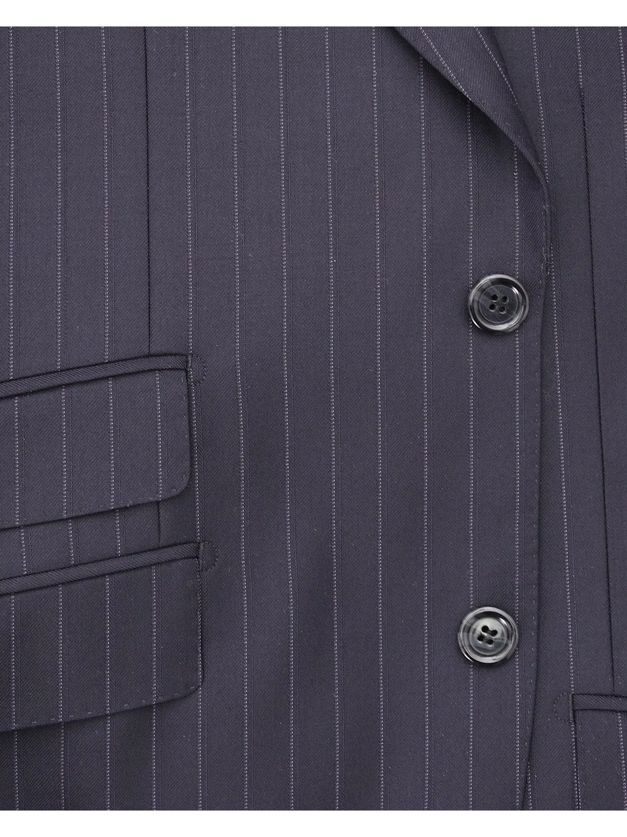 Napoli Mens Navy Pinstripe Half Canvassed Wool Slim Fit Suit With Peak Lapels