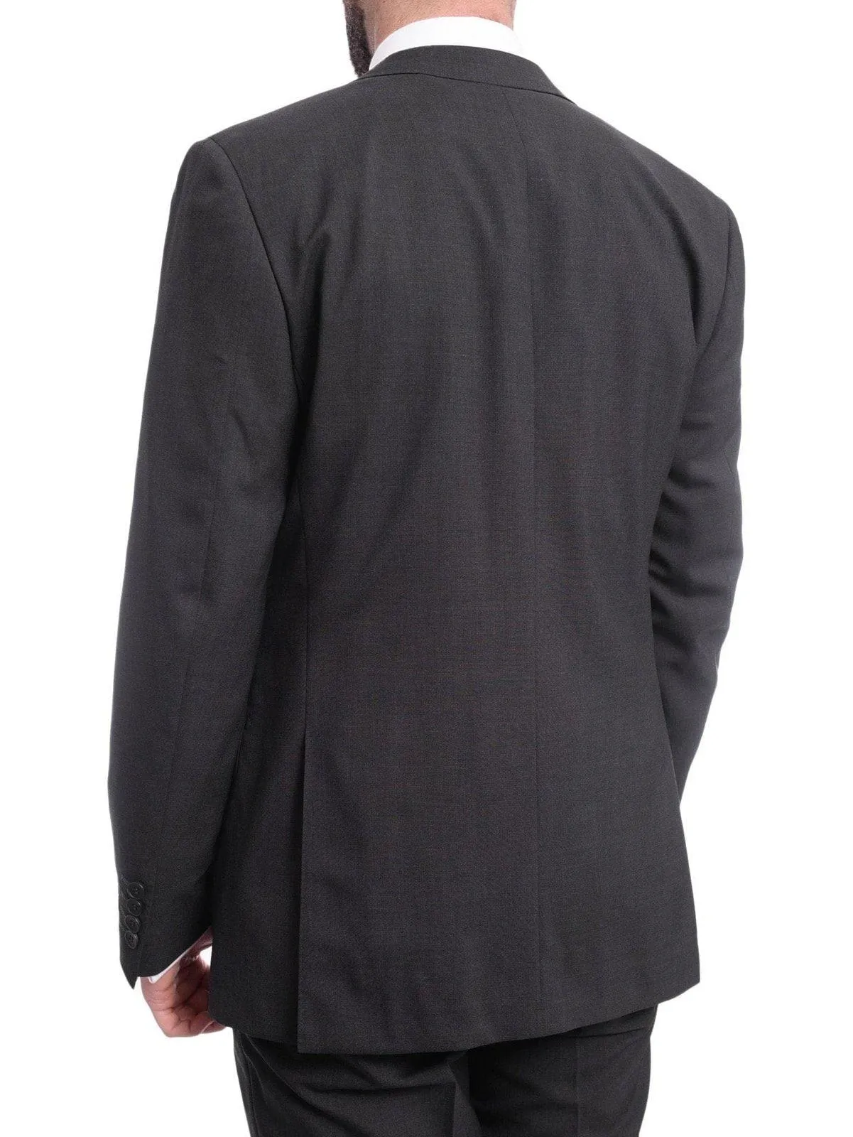 Napoli Mens Solid Charcoal Marzotto 100% Wool Slim Fit 3 Piece Suit