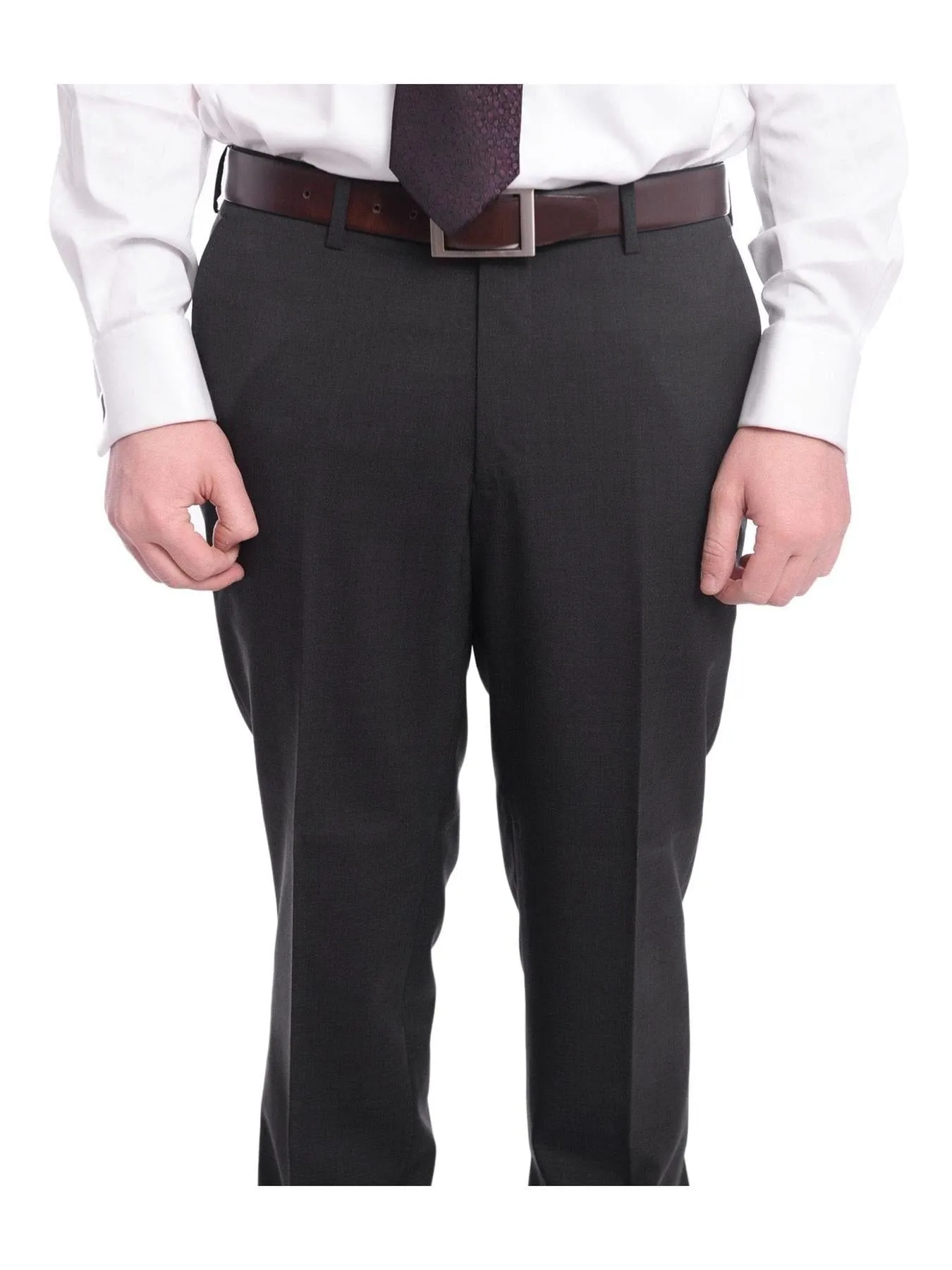 Napoli Mens Solid Charcoal Marzotto 100% Wool Slim Fit 3 Piece Suit