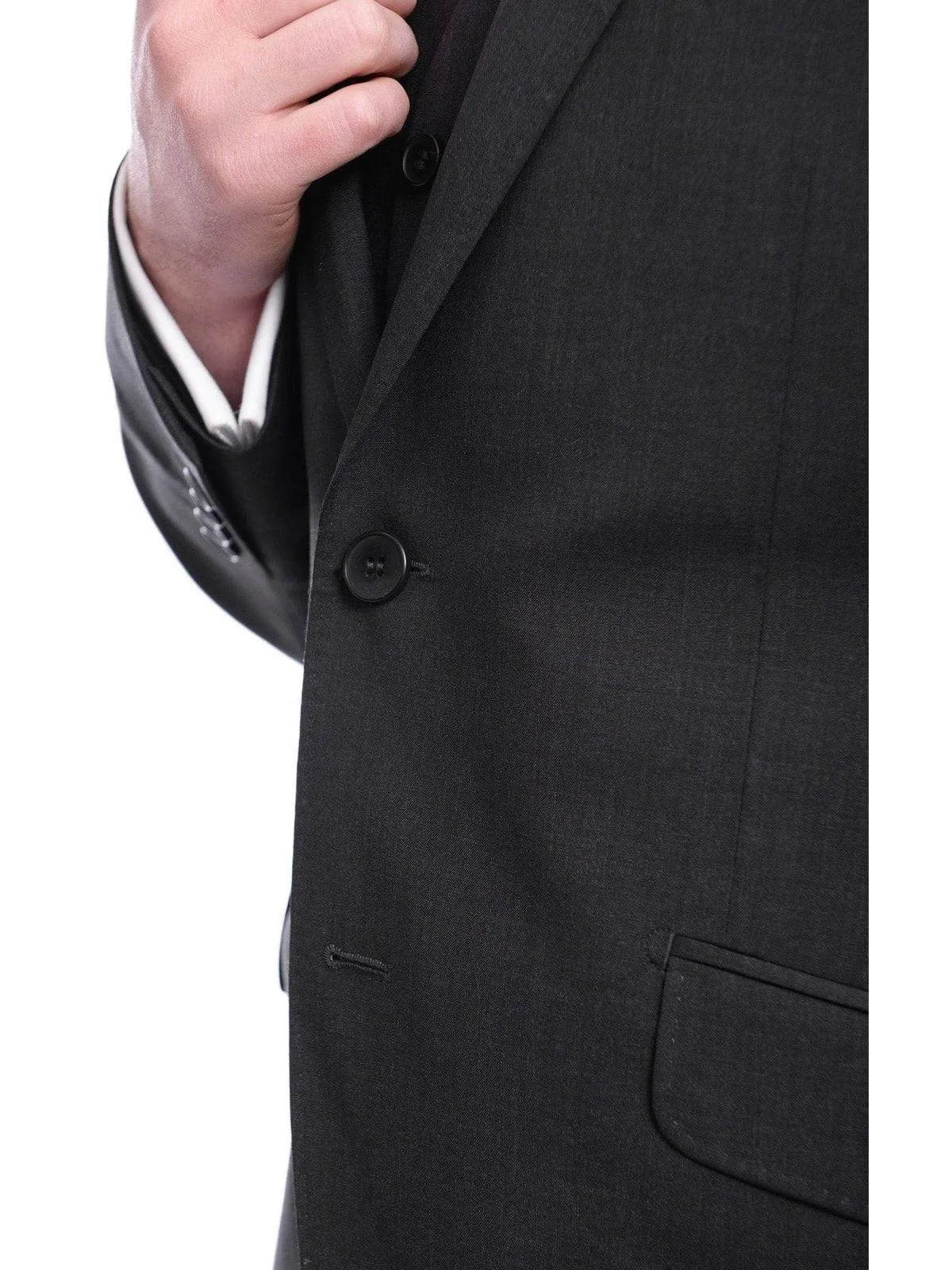 Napoli Mens Solid Charcoal Marzotto 100% Wool Slim Fit 3 Piece Suit