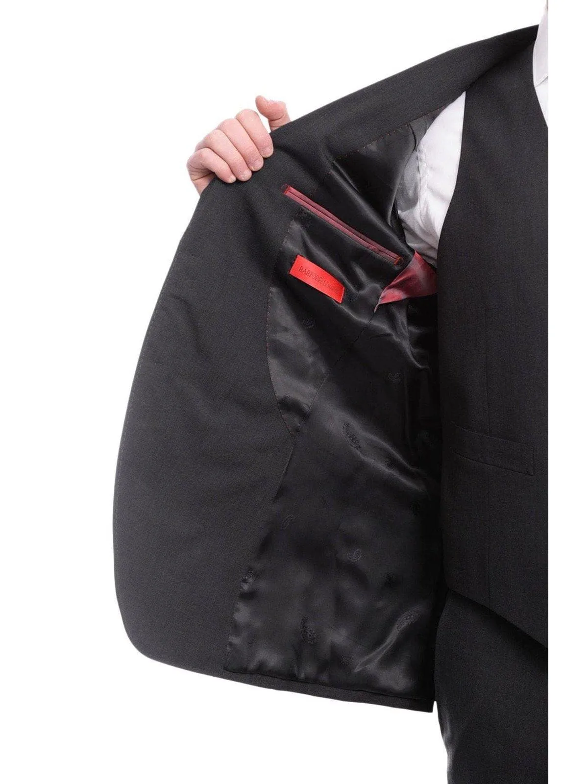Napoli Mens Solid Charcoal Marzotto 100% Wool Slim Fit 3 Piece Suit