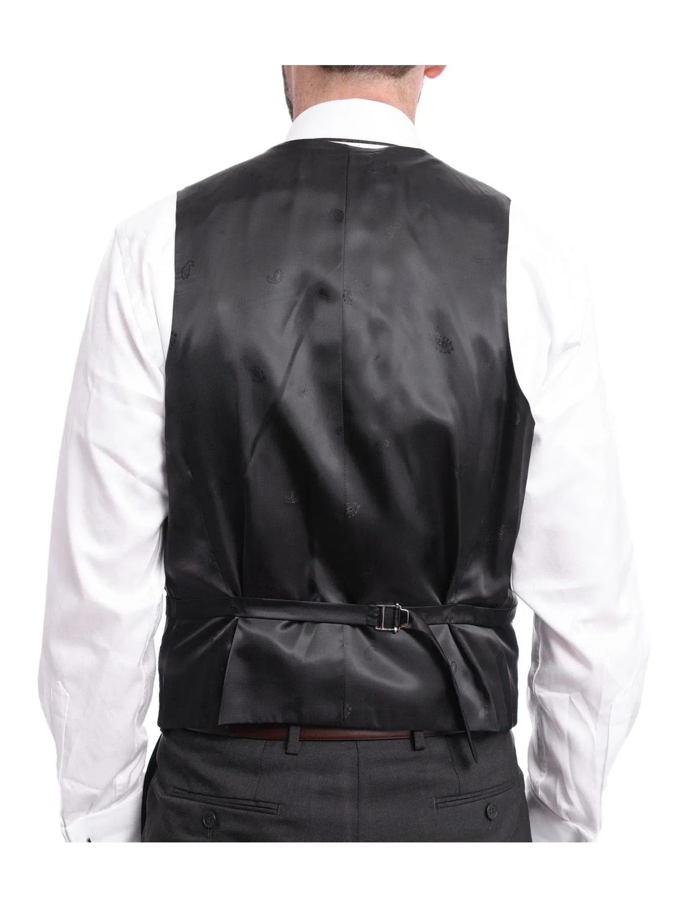 Napoli Mens Solid Charcoal Marzotto 100% Wool Slim Fit 3 Piece Suit