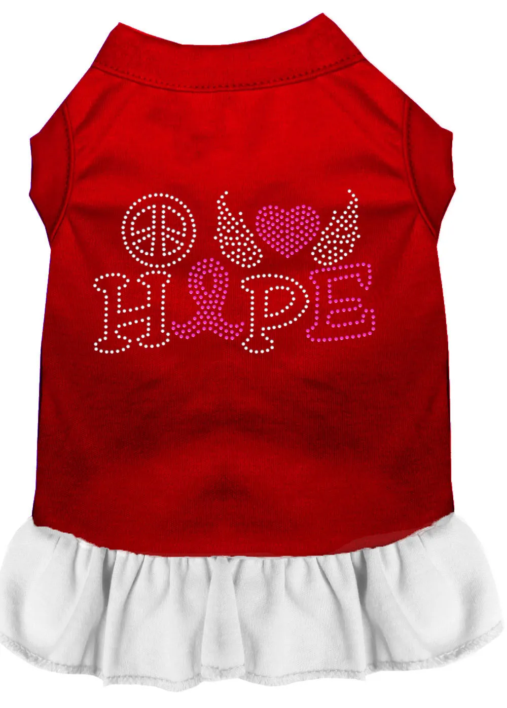 Peace Love Hope Breast Cancer Rhinestone Pet Dress Red With White Xxl