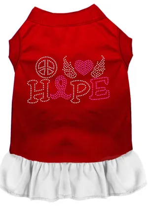 Peace Love Hope Breast Cancer Rhinestone Pet Dress Red With White Xxl
