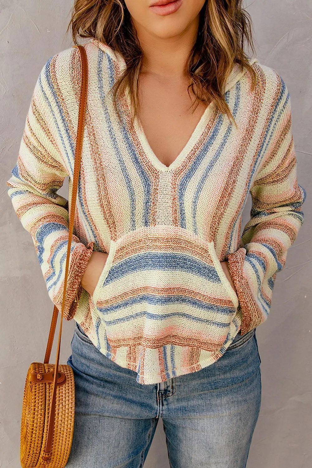 Playful Drop Shoulder Stripe Sweater Hoodie