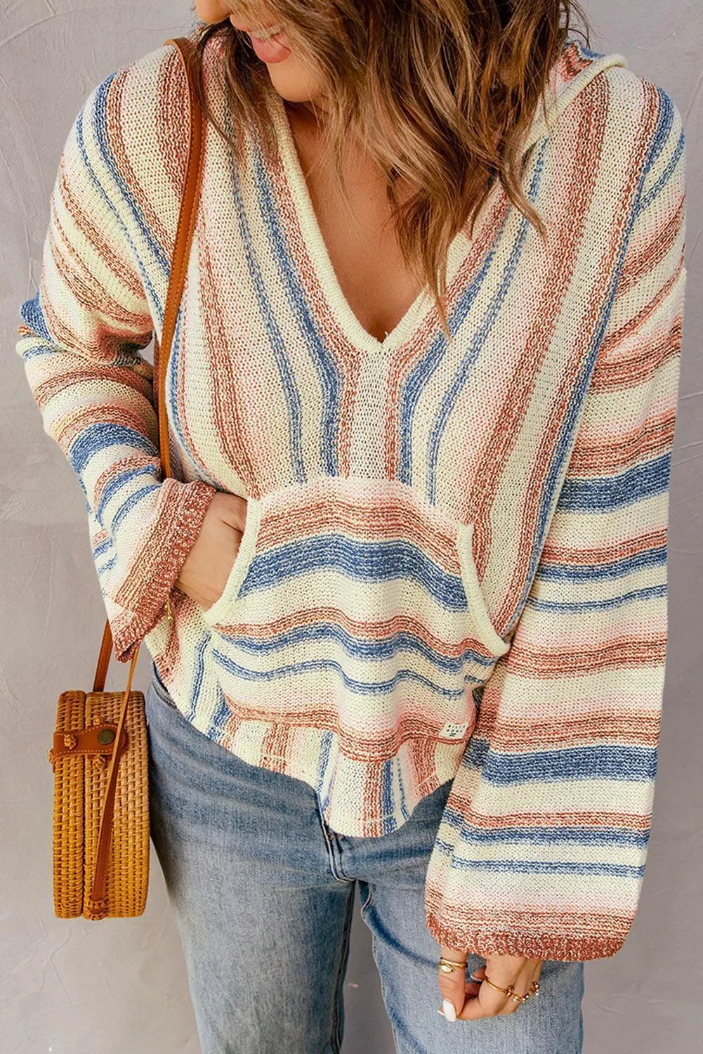 Playful Drop Shoulder Stripe Sweater Hoodie