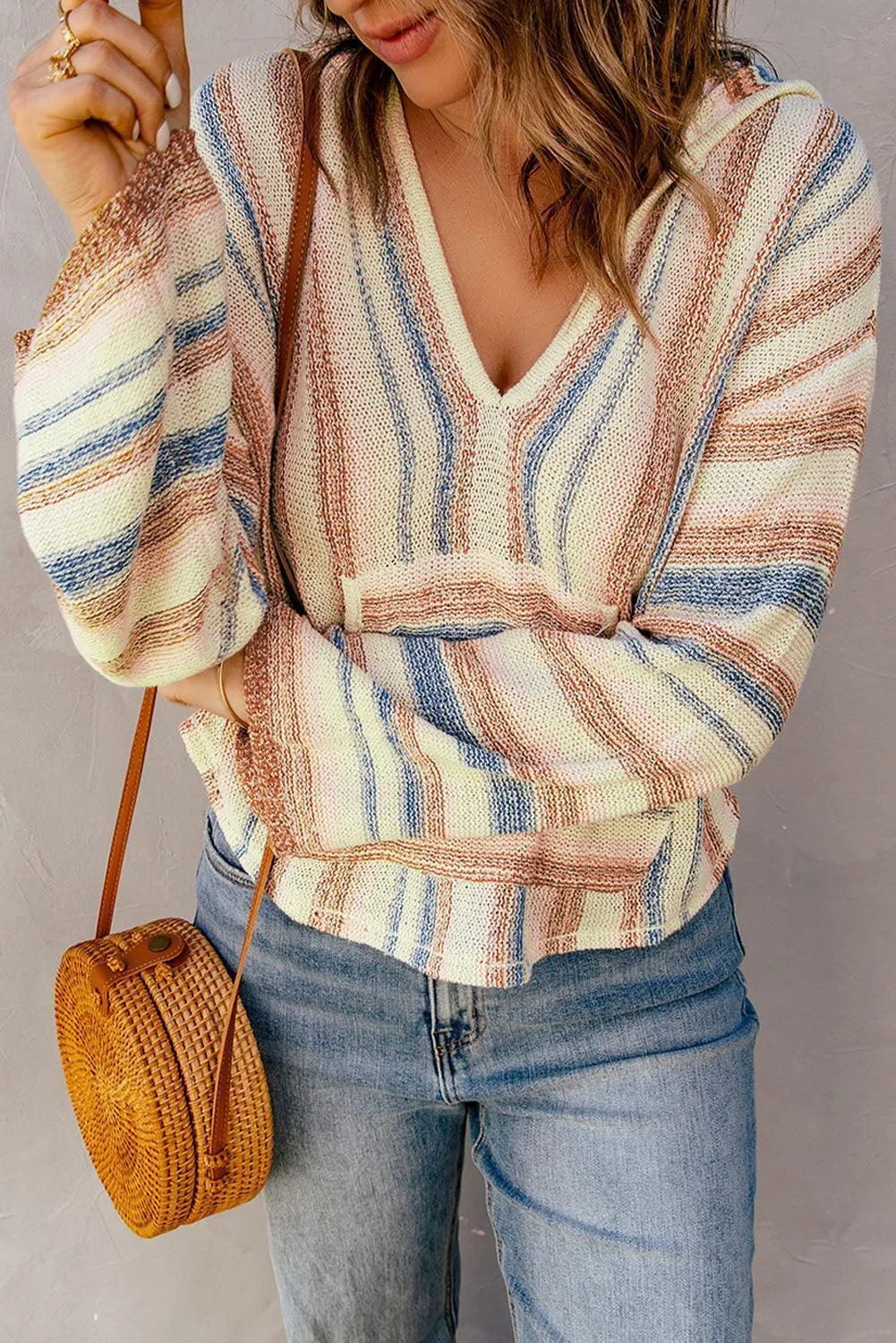 Playful Drop Shoulder Stripe Sweater Hoodie