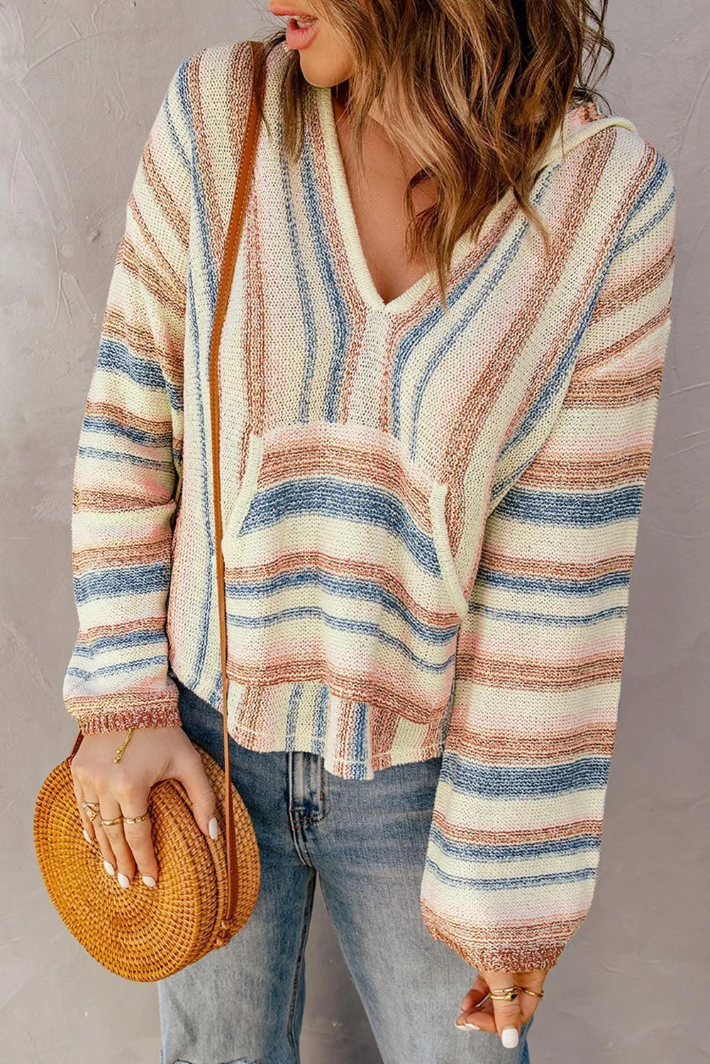 Playful Drop Shoulder Stripe Sweater Hoodie