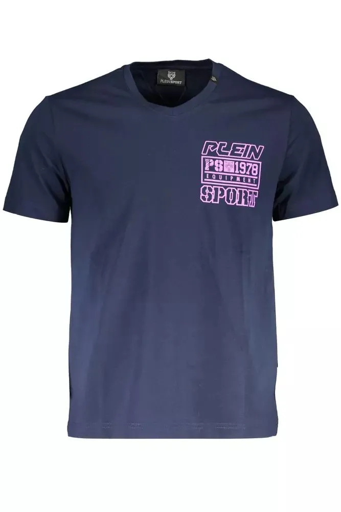 Plein Sport V-Neck Logo Print Cotton T-Shirt
