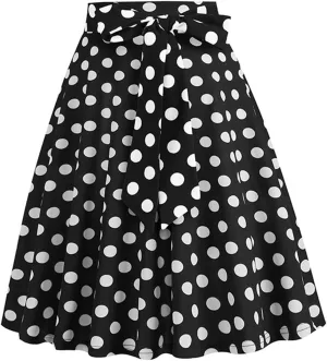 Polka Dot Flare Skirts for Women High Waist Cute A Line Mini Skirt Pleated Swing Half Dress Ladies Vintage Skirts