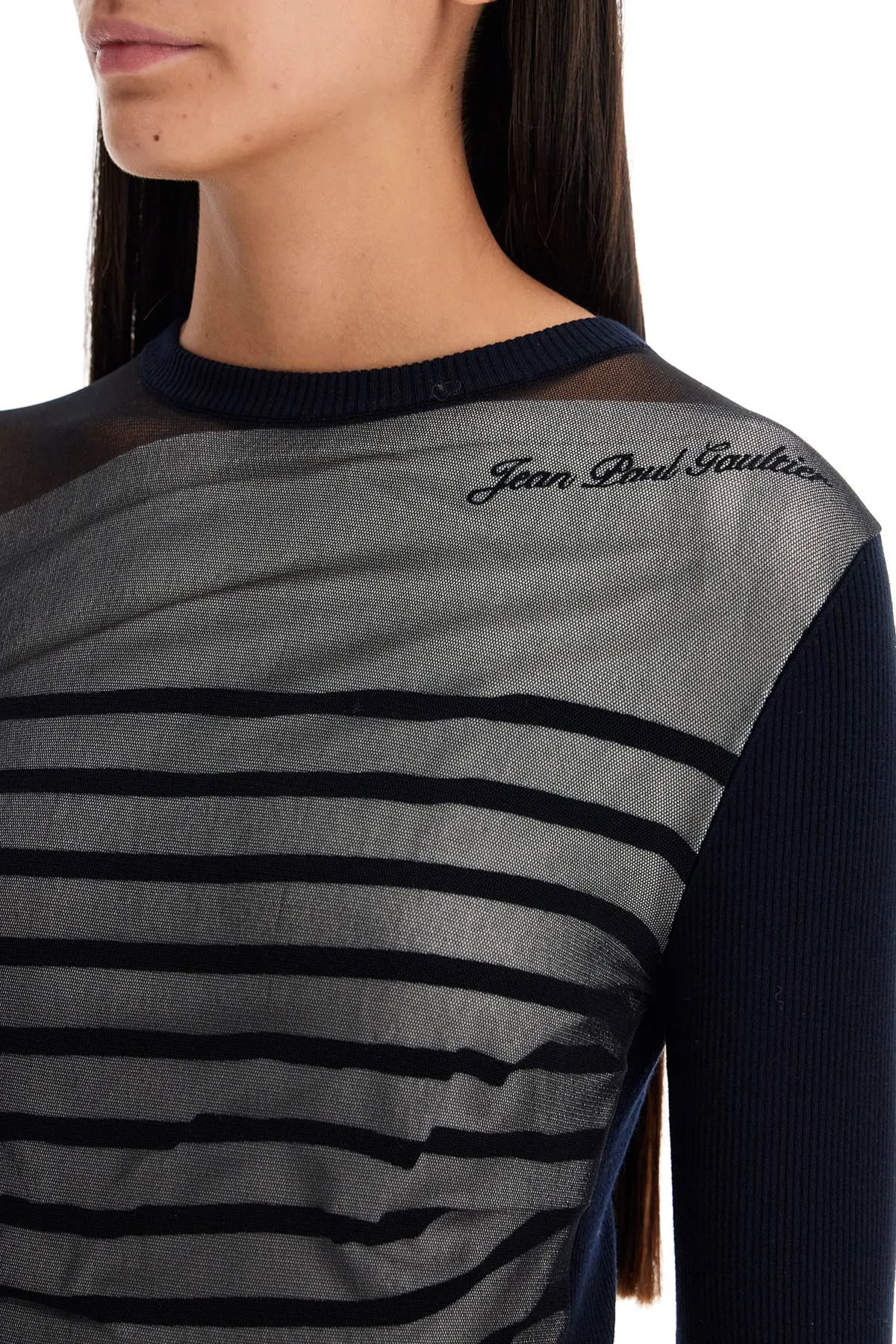 "striped mesh sailor shirt PL067B M064 NAVY/WHITE/BLACK