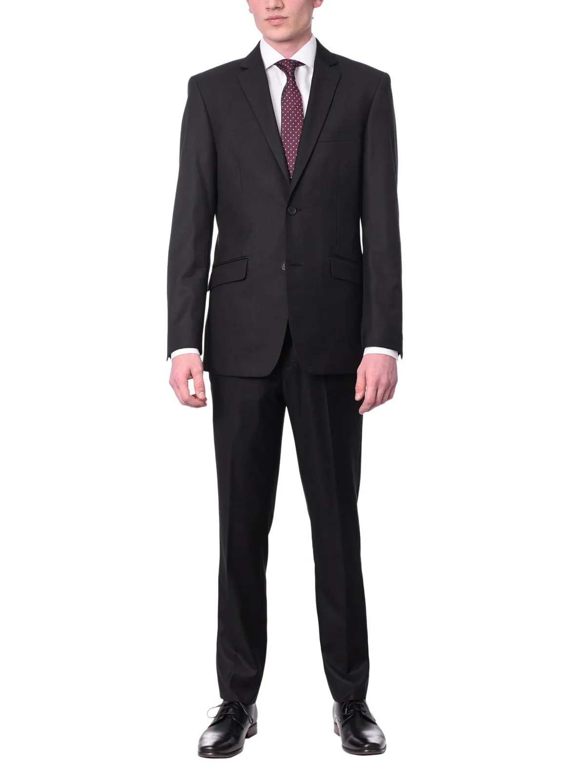 Raphael Mens Solid Black Slim Fit 2 Button Suit