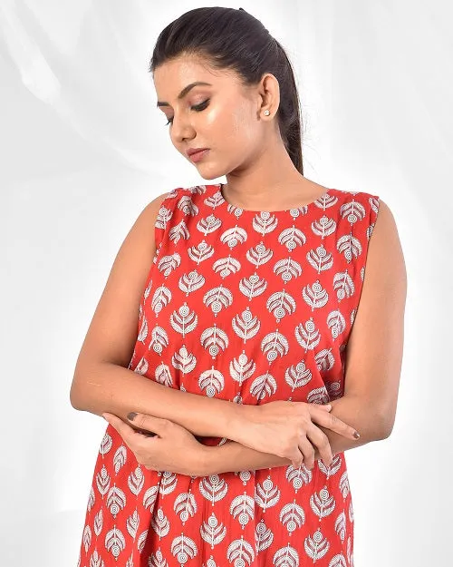 Red Black Cotton Loungewear Coord Set