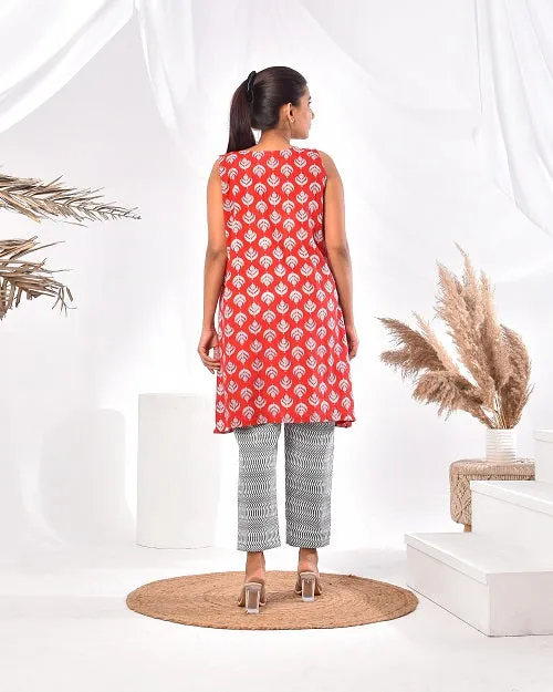 Red Black Cotton Loungewear Coord Set