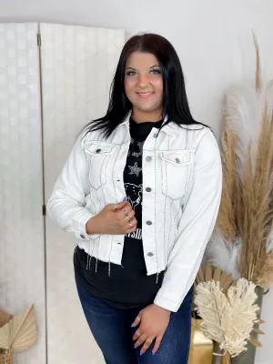 Rhinestone Trim Denim Jacket