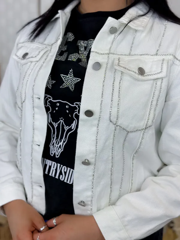 Rhinestone Trim Denim Jacket