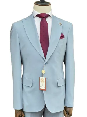 Romaster Mens Solid Light Blue Slim Fit Stretch Wool Blend Suit
