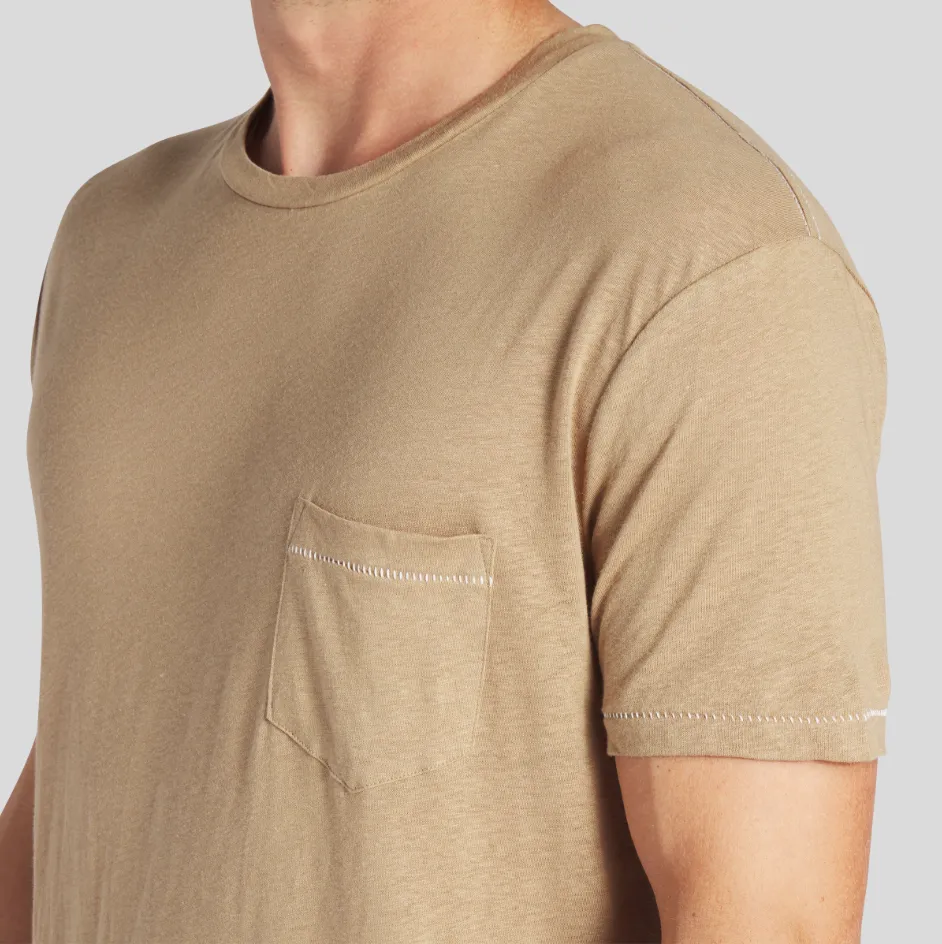 Safari Linen Blend Pocket Tee - Dark Safari