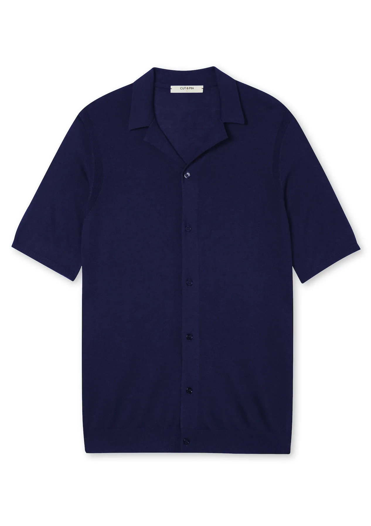 Silk & Cashmere Short Sleeve Collared Cardigan - Navy