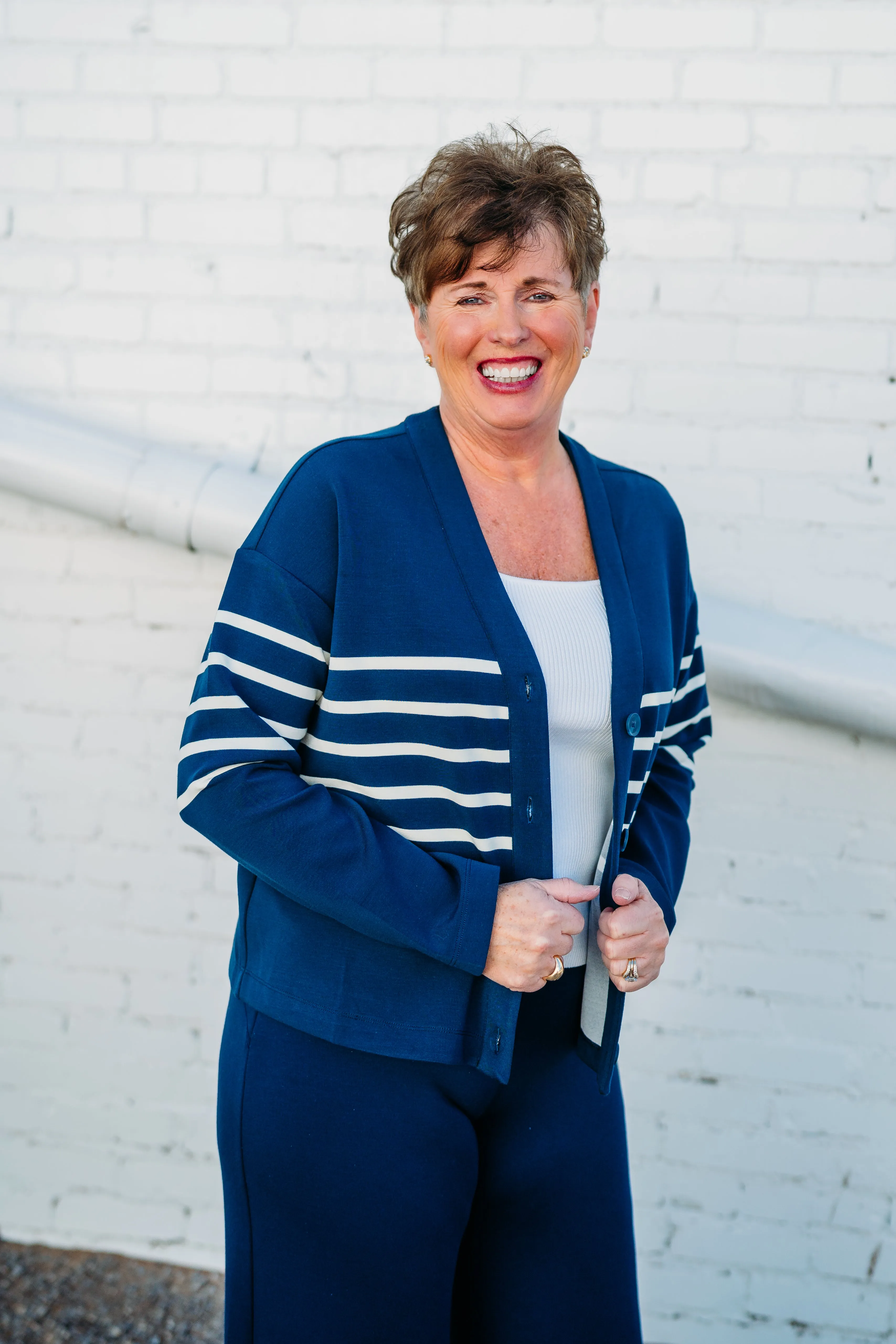 Spanx: AirEssentials Cardigan in Mid Navy Porcelain Stripe