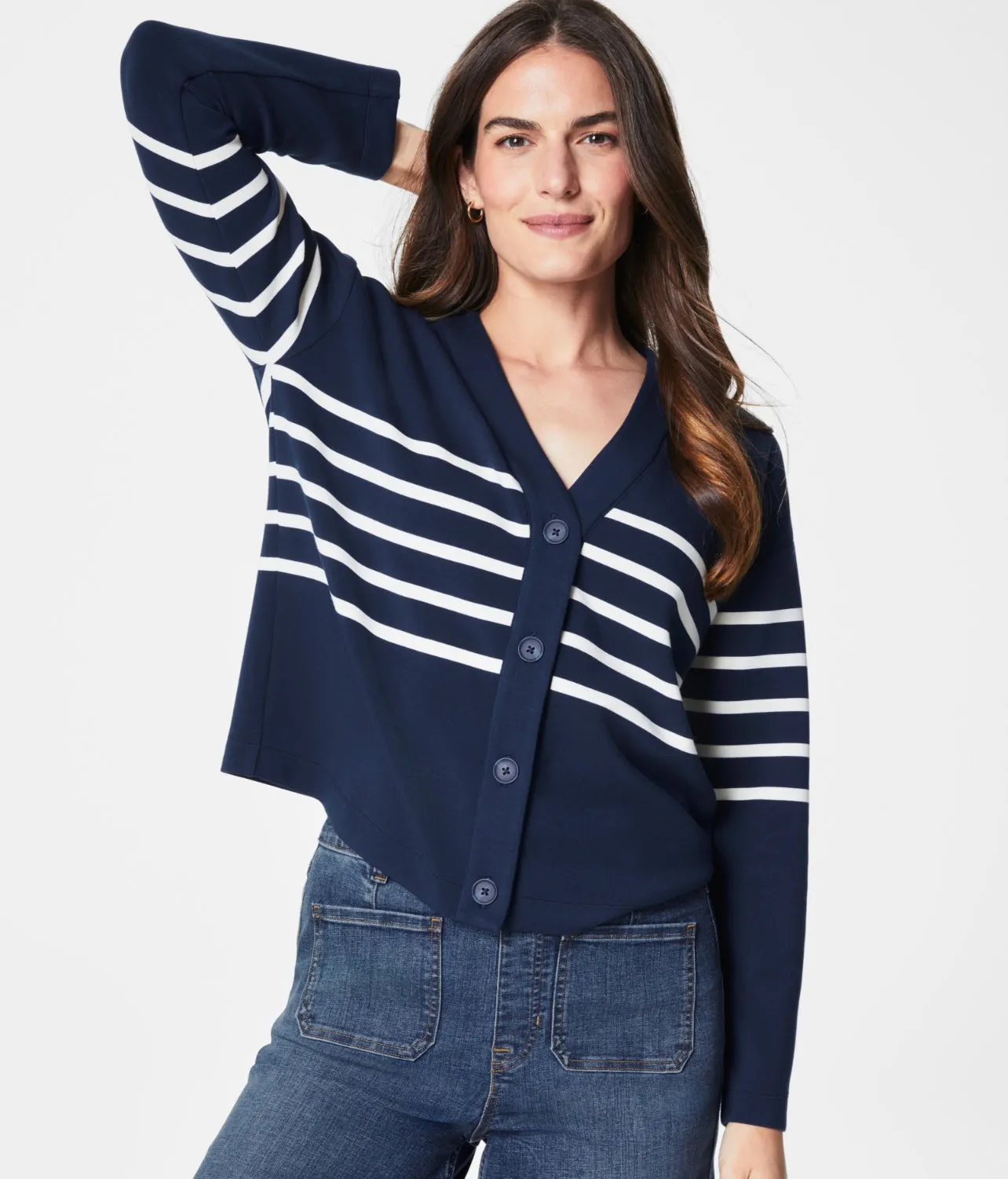 Spanx: AirEssentials Cardigan in Mid Navy Porcelain Stripe