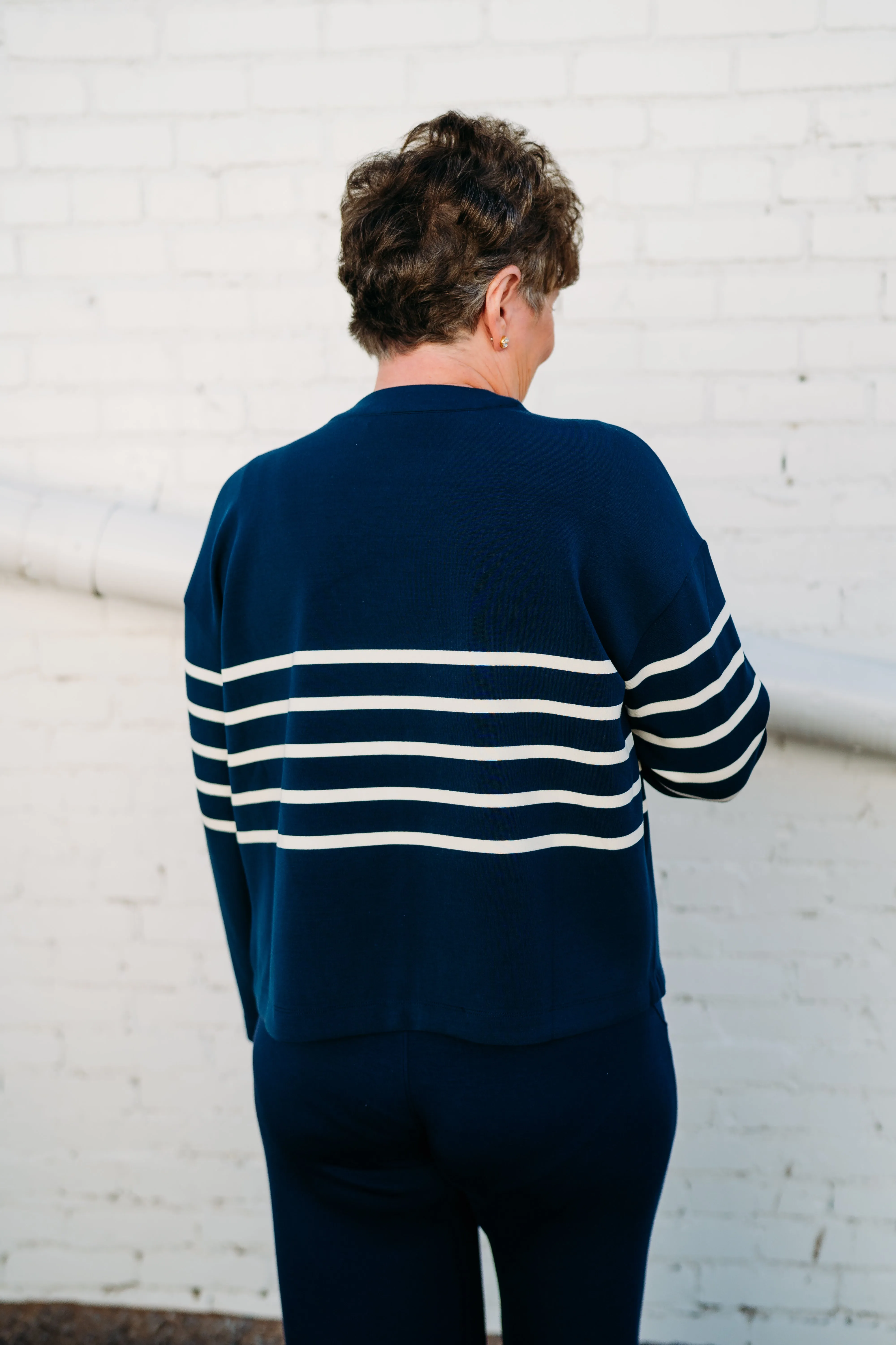 Spanx: AirEssentials Cardigan in Mid Navy Porcelain Stripe