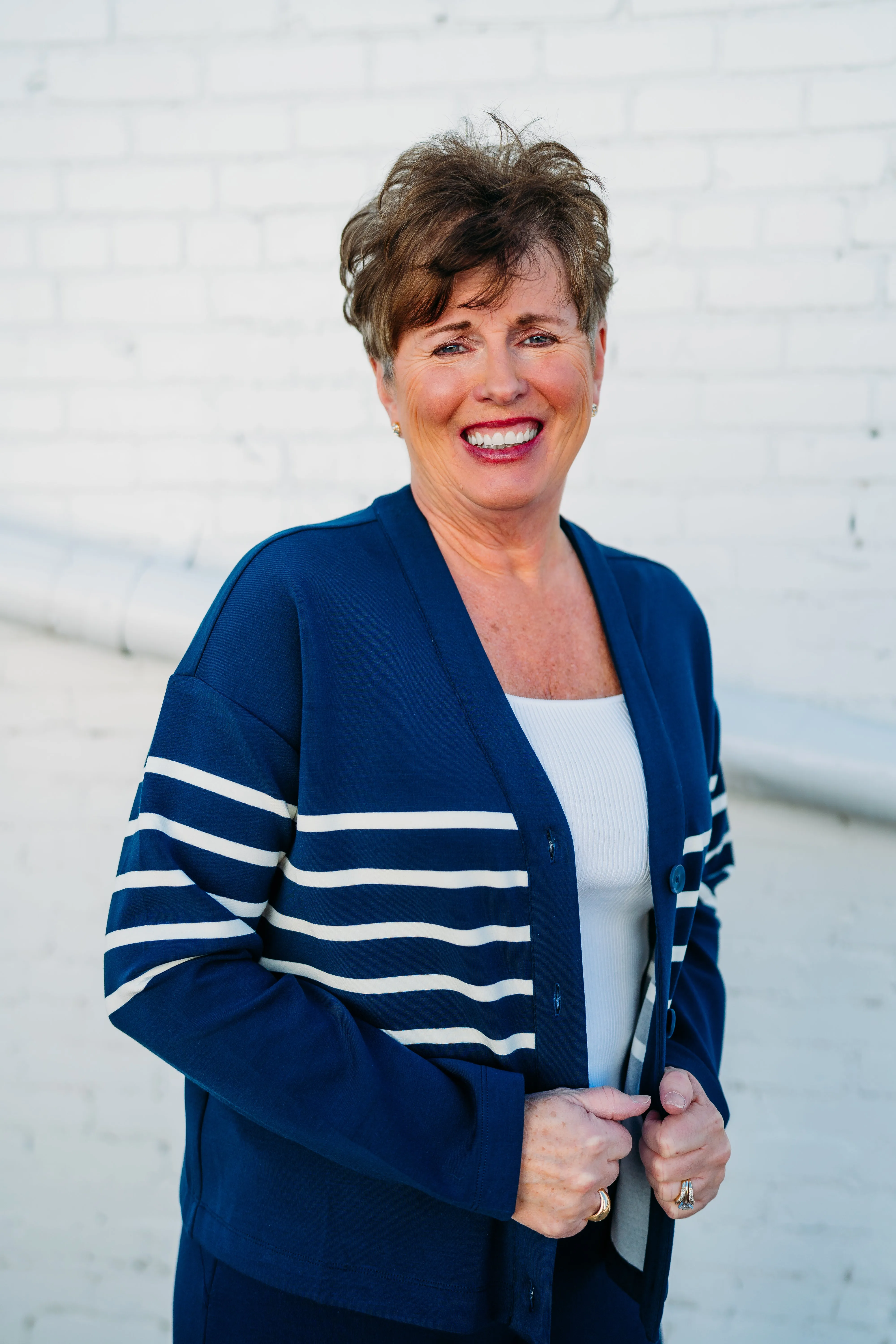 Spanx: AirEssentials Cardigan in Mid Navy Porcelain Stripe