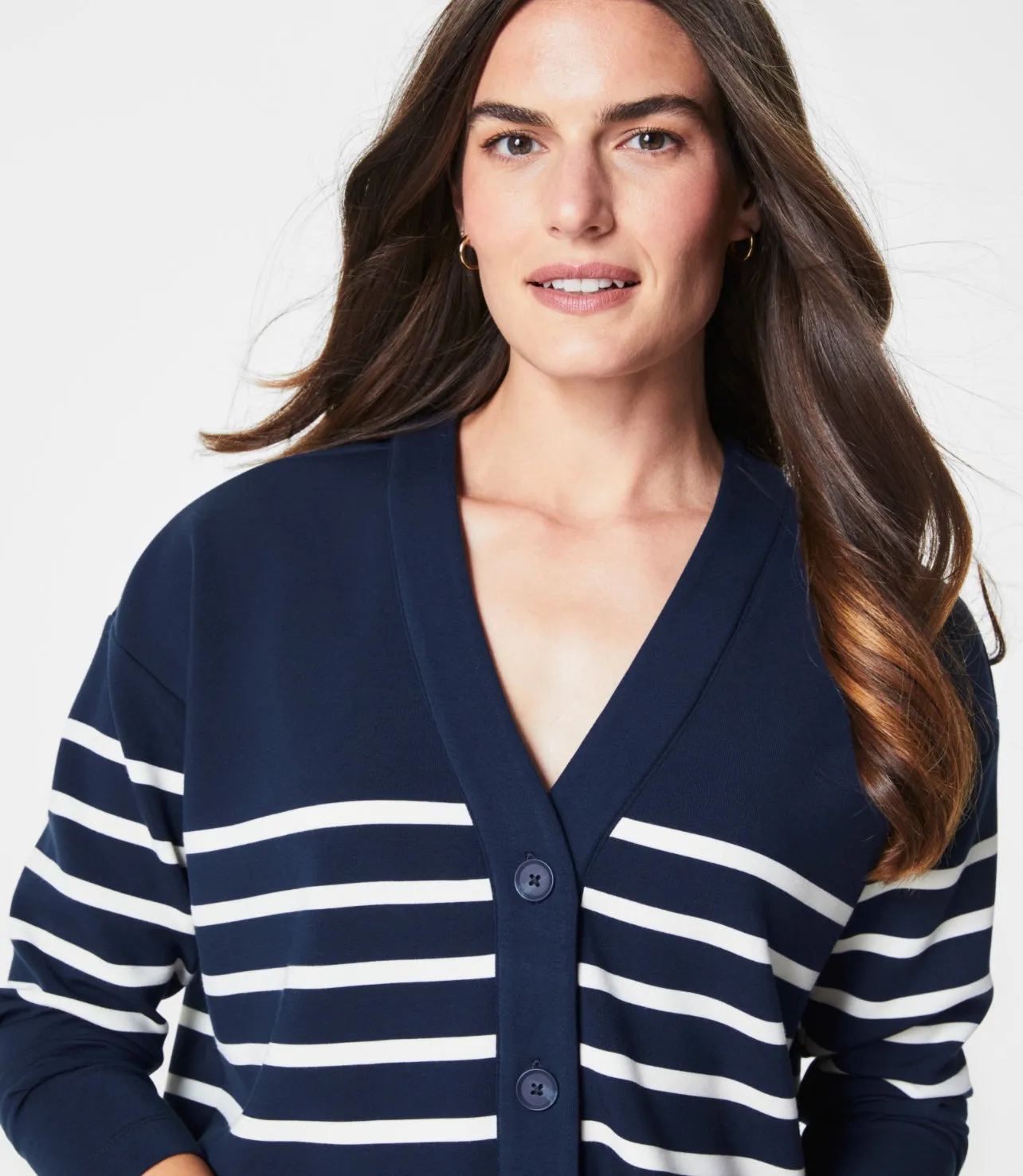 Spanx: AirEssentials Cardigan in Mid Navy Porcelain Stripe