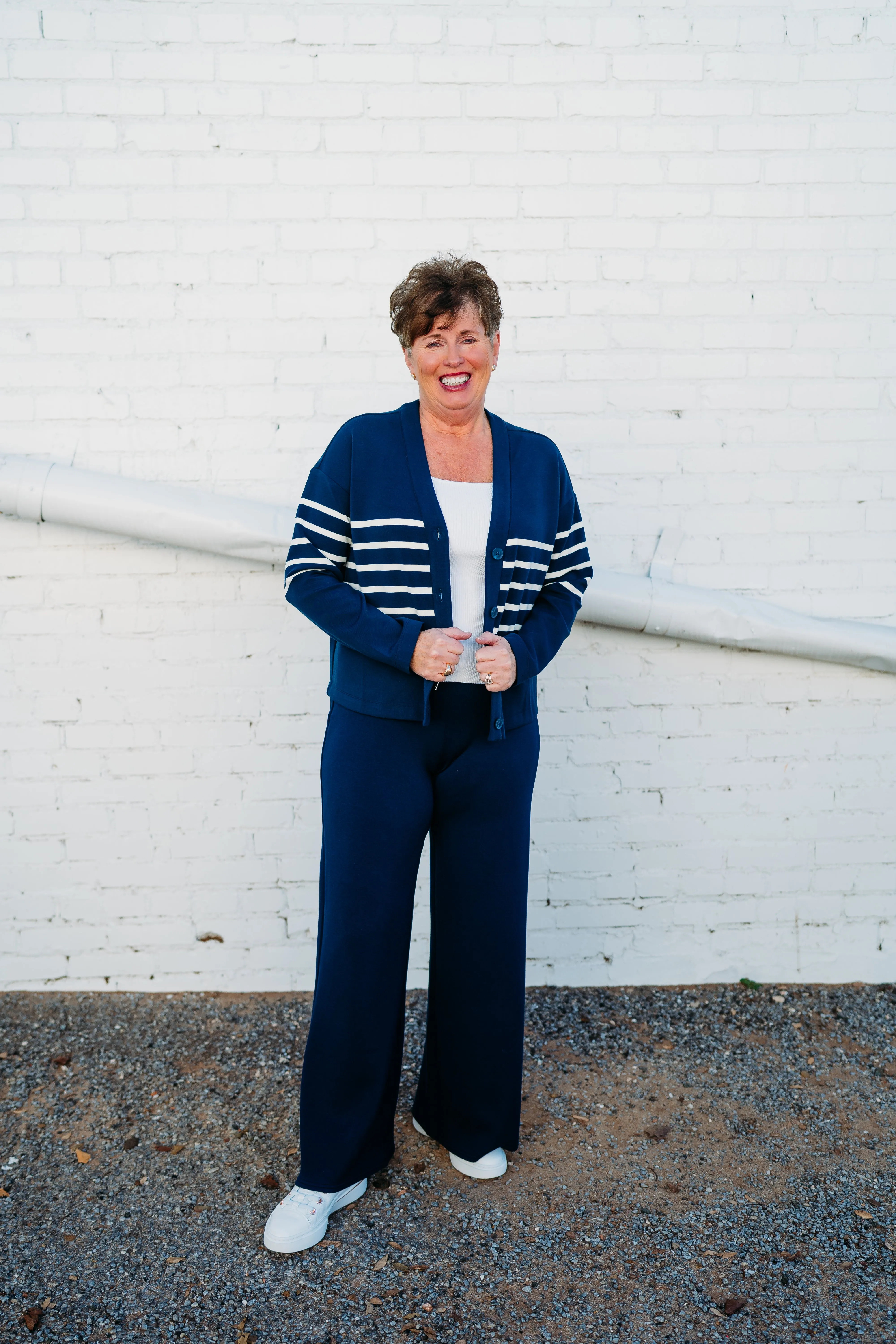 Spanx: AirEssentials Cardigan in Mid Navy Porcelain Stripe