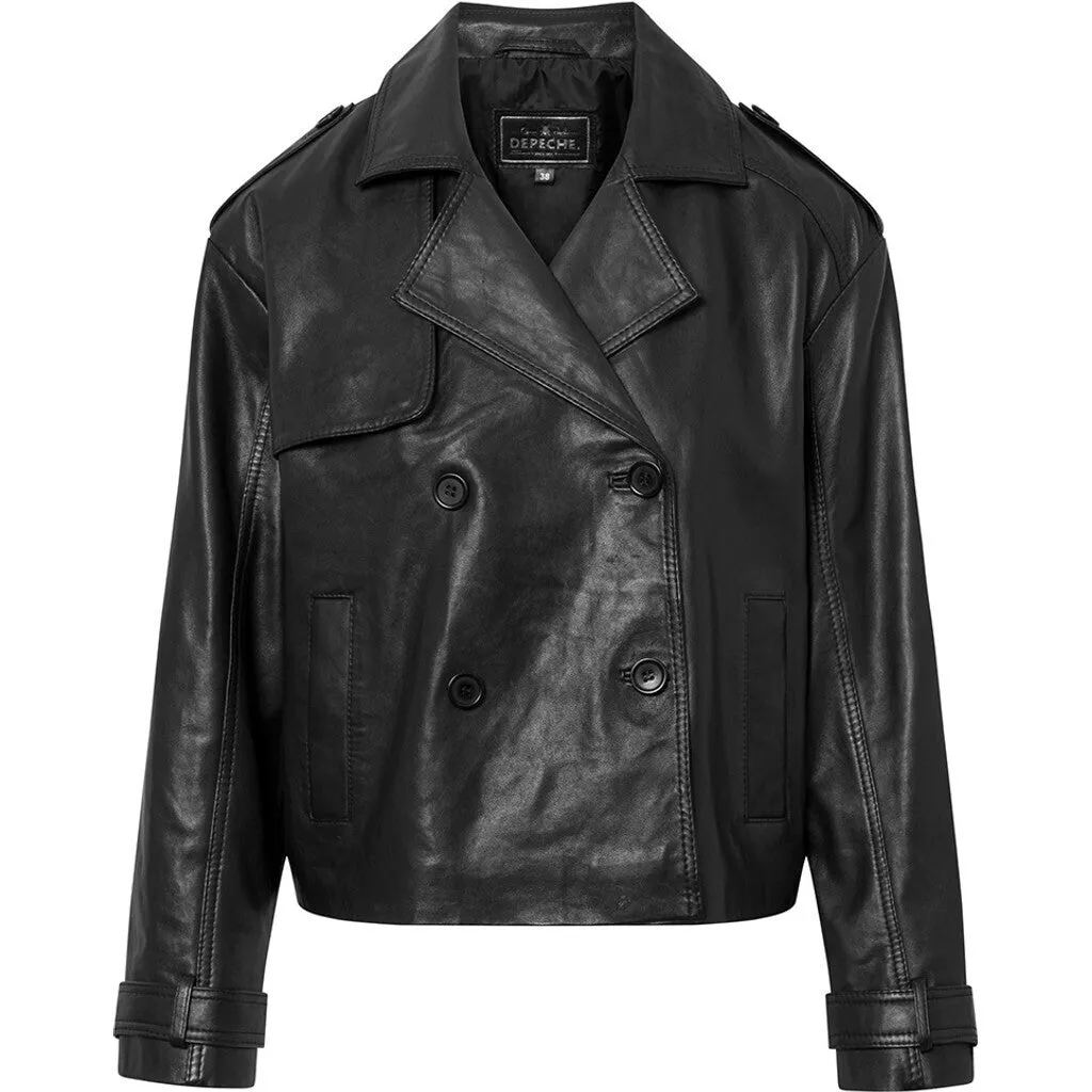 Trendy short May trenchcoat in soft leather / 51146 - Black (Nero)